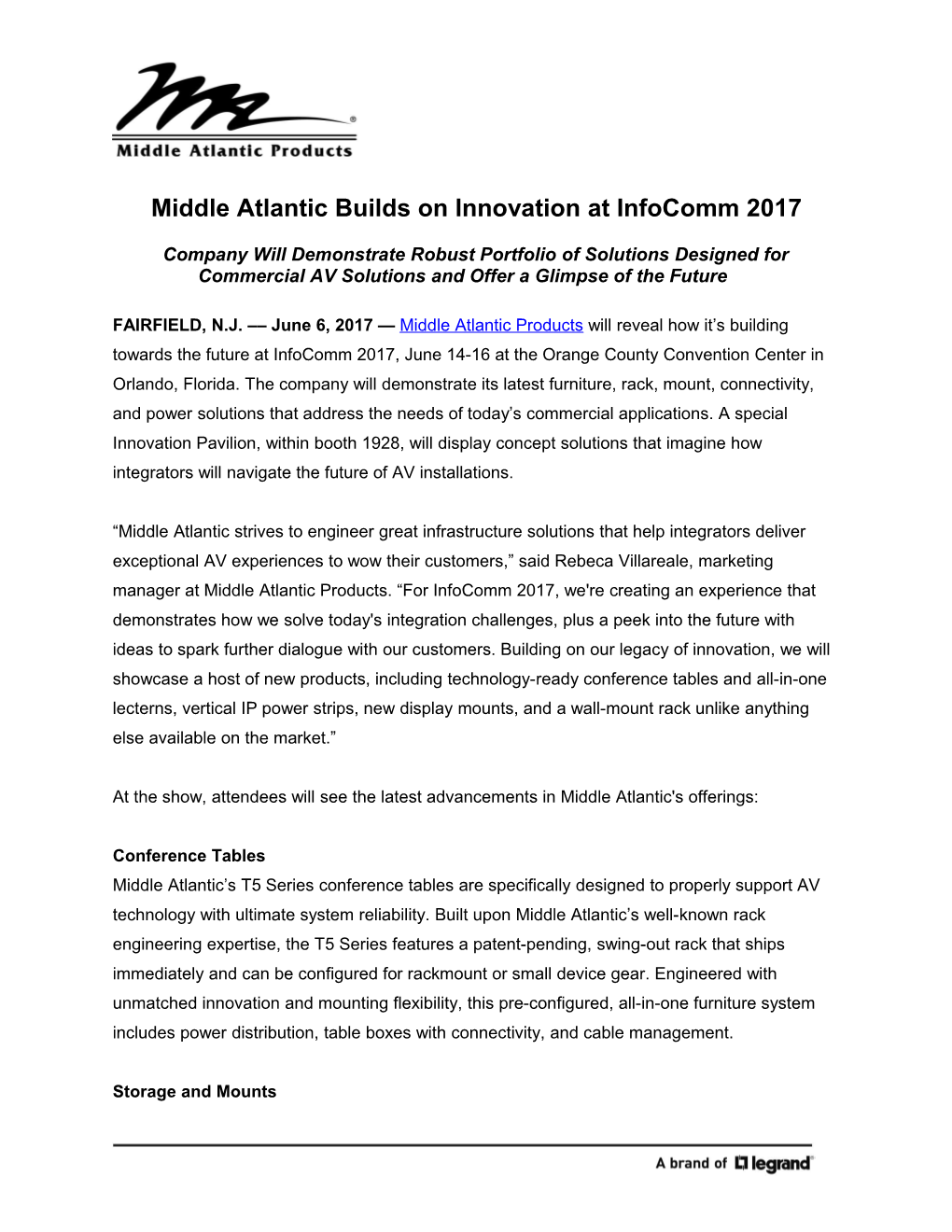 Middle Atlanticbuilds on Innovation at Infocomm 2017