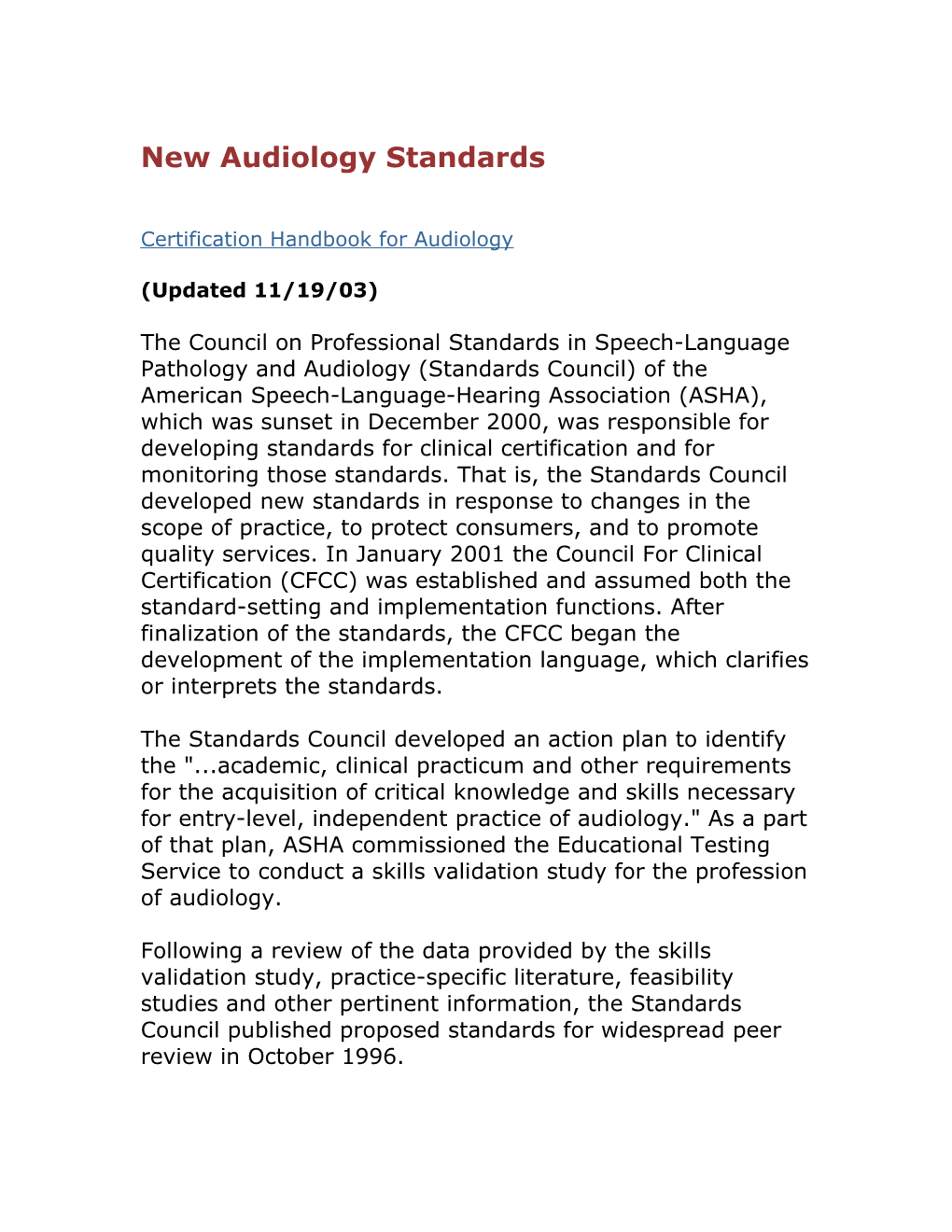 New Audiology Standards