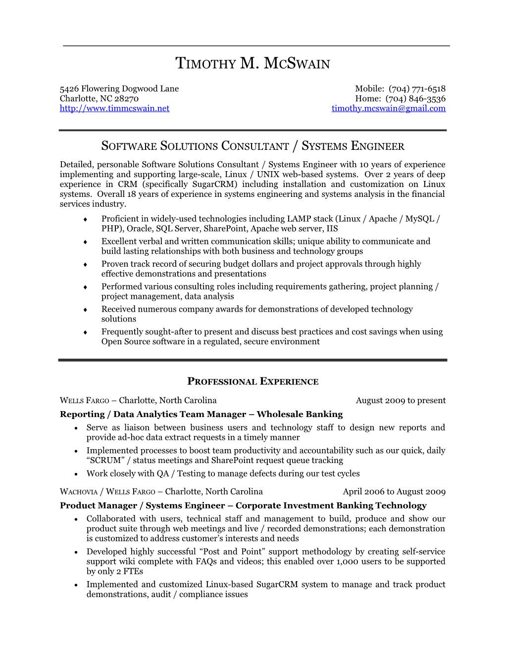 Timothy Mcswain Resume