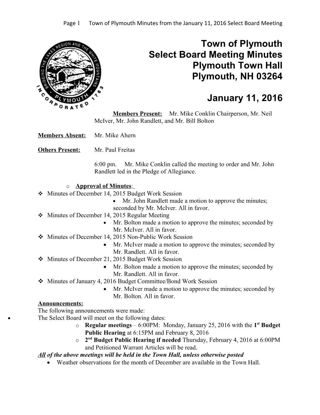 Select Board Meeting Minutes s6