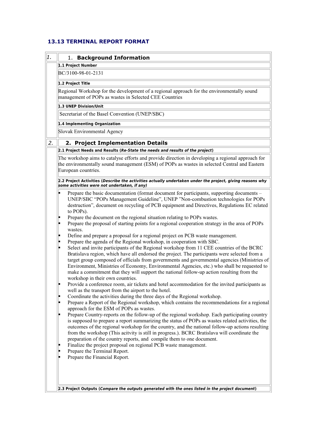 13.13 Terminal Report Format