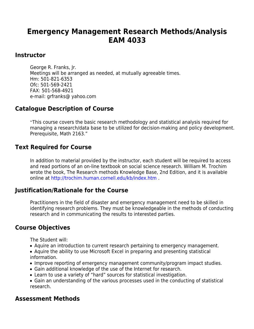 Emergency Management Research Methods/Analysis