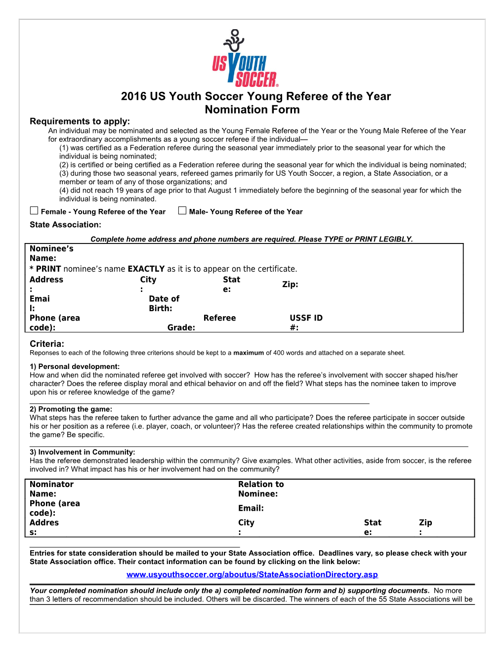 2016 US Youth Socceryoung Referee of the Year