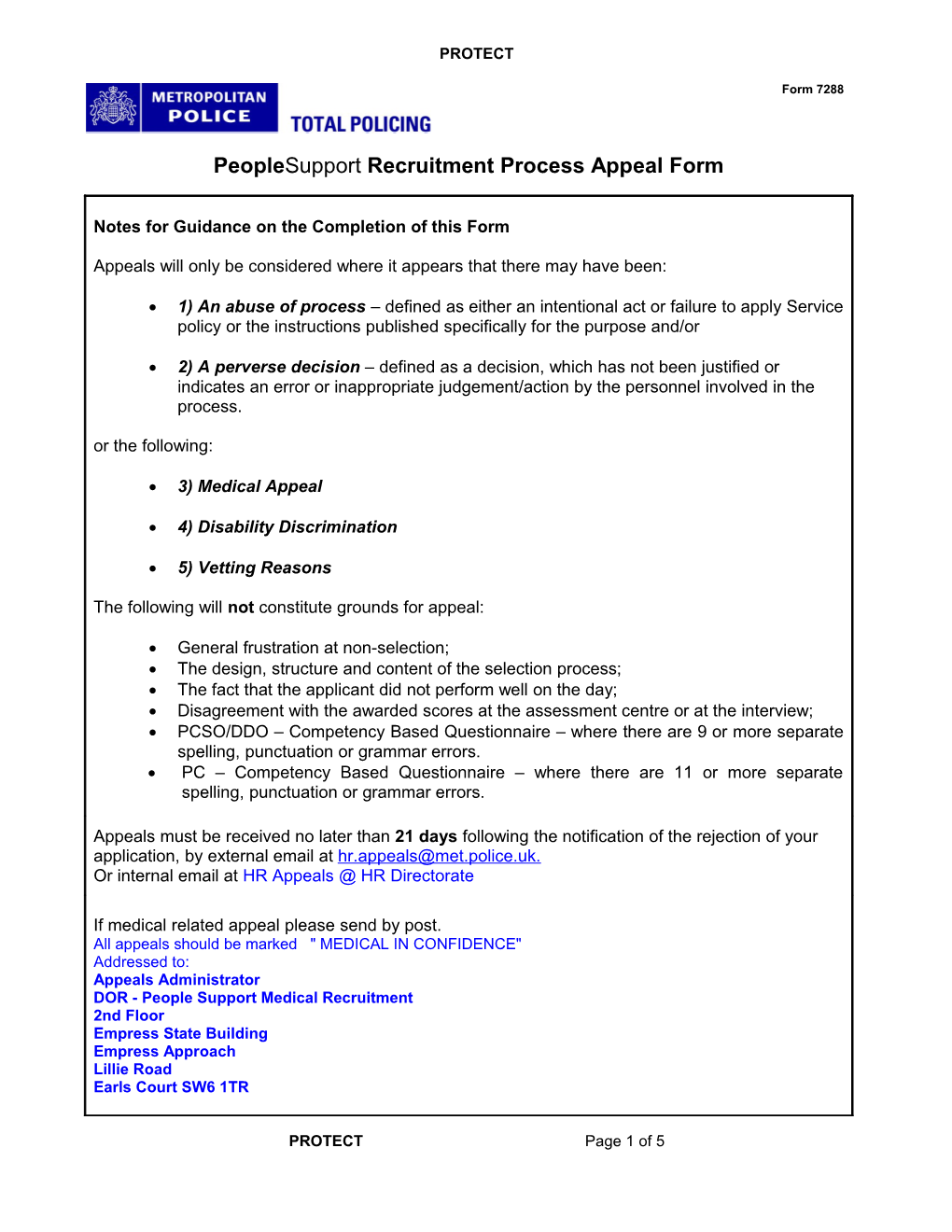 Form 7288 - Peoplesupport Recruitment Process Appeal Form