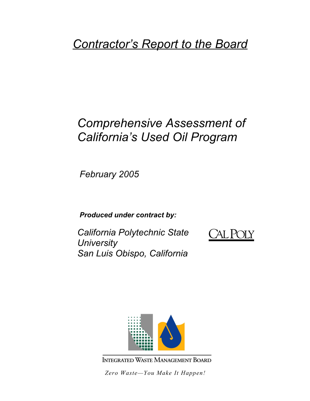 Comprehensive Assessment of California S Used Oil Program