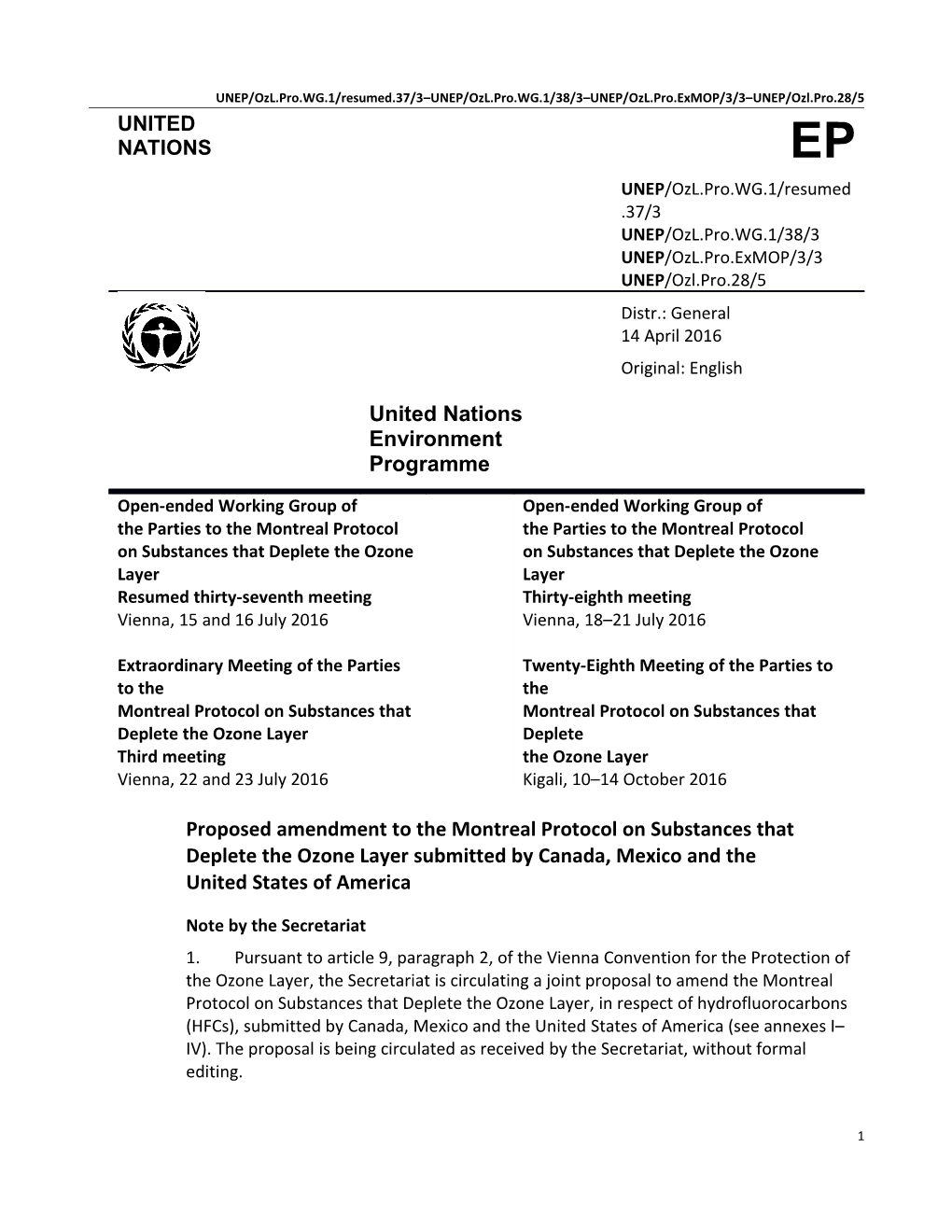 Proposed Amendment to the Montreal Protocol on Substances That Deplete the Ozone Layer