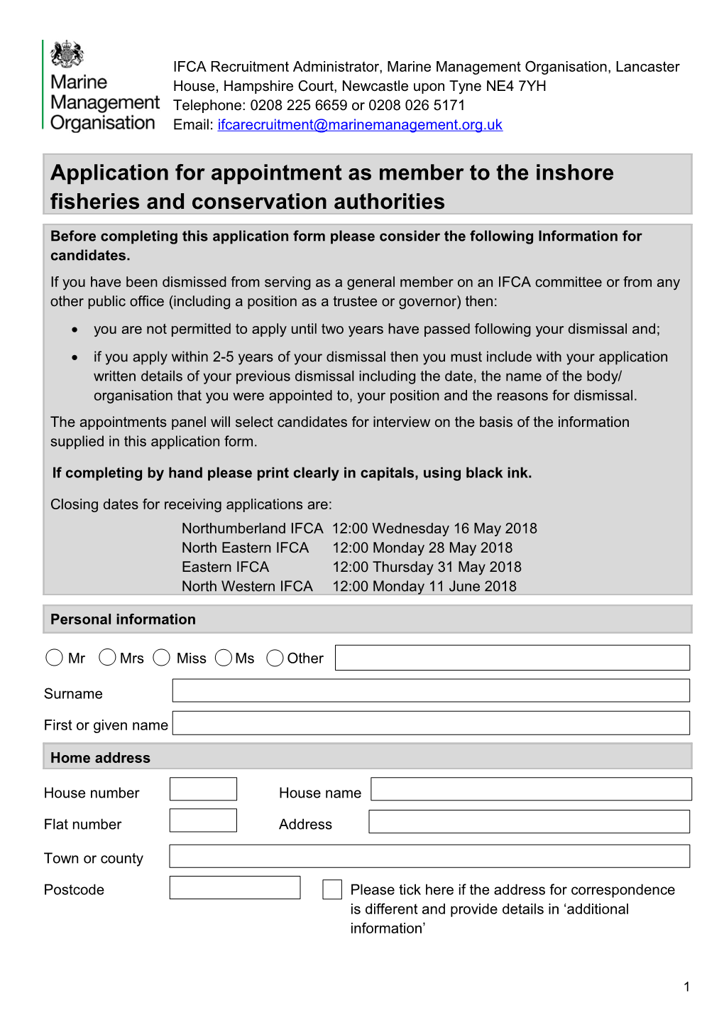 IFCA Recruitment Administrator, Marine Management Organisation, Lancaster House, Hampshire