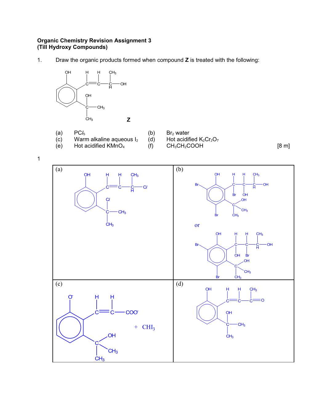 Organic Chemistry Revision Assignment 3