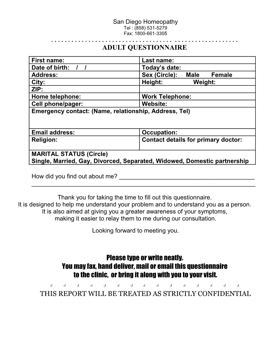 Adult QUESTIONNAIRE