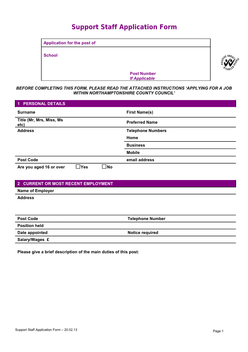 Support Staff Application Form s1