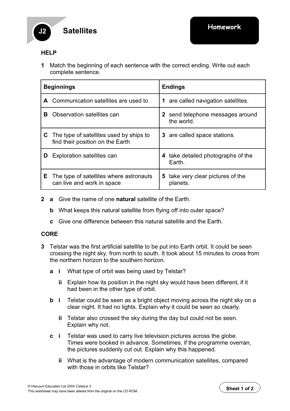 2 a Give the Name of One Natural Satellite of the Earth