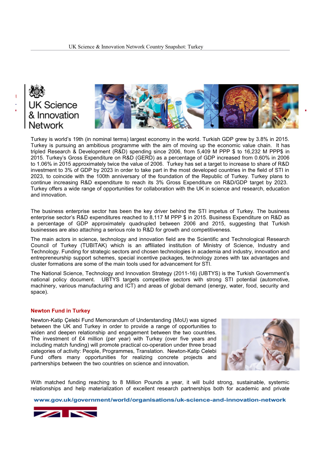 UK Science & Innovation Network Country Snapshot: Turkey