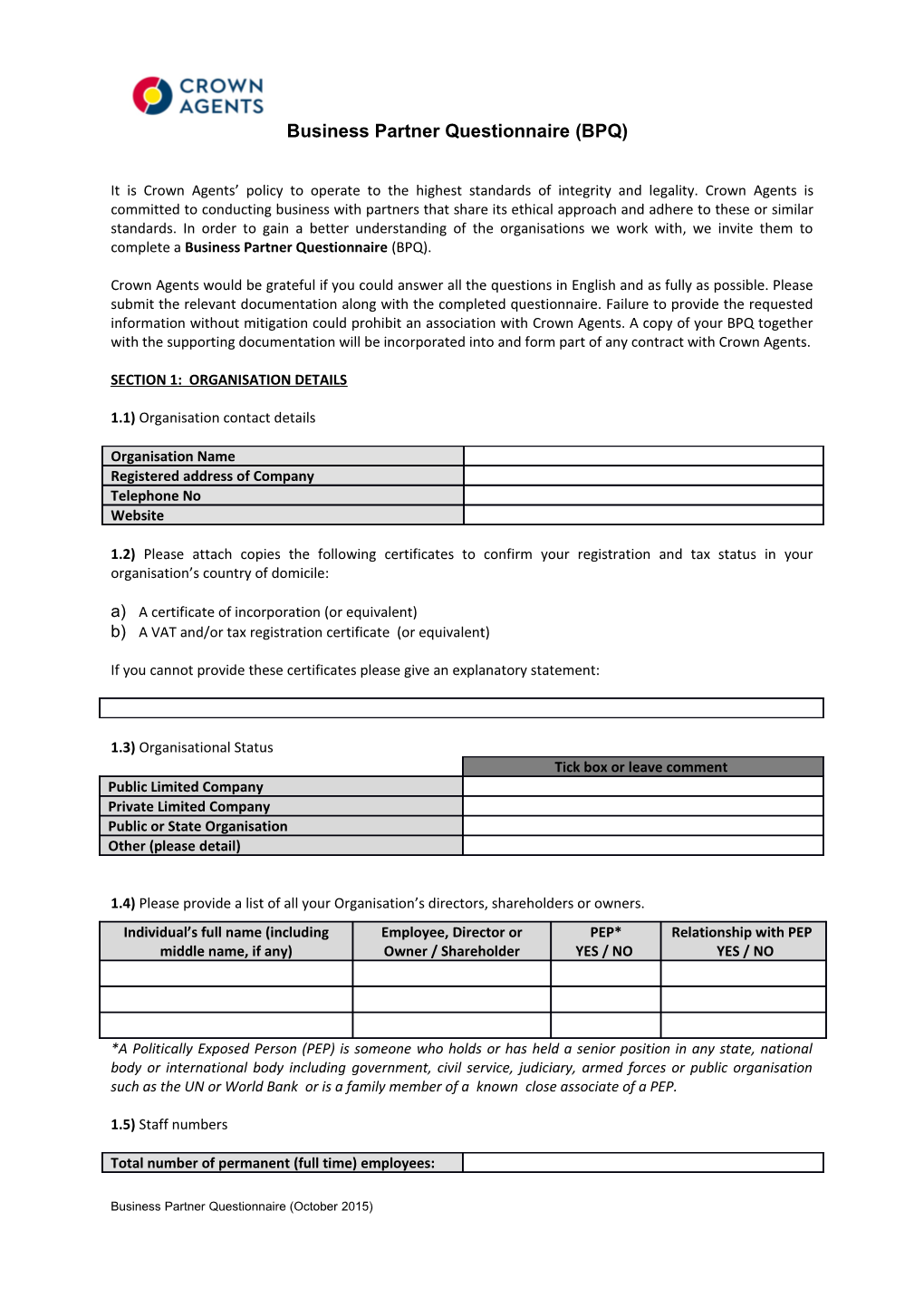 Section 1: Organisation Details