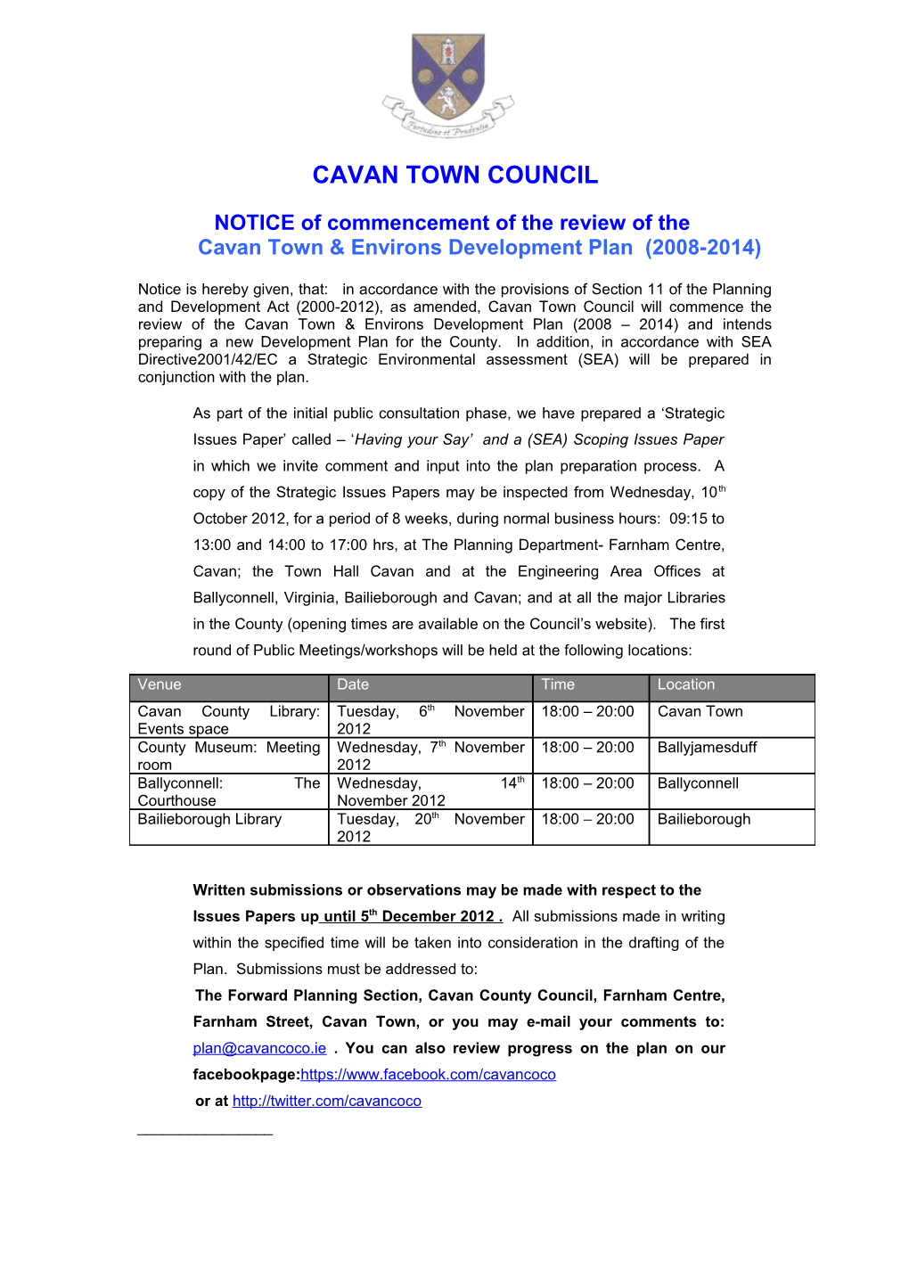 NOTICE of Commencement of the Review of The