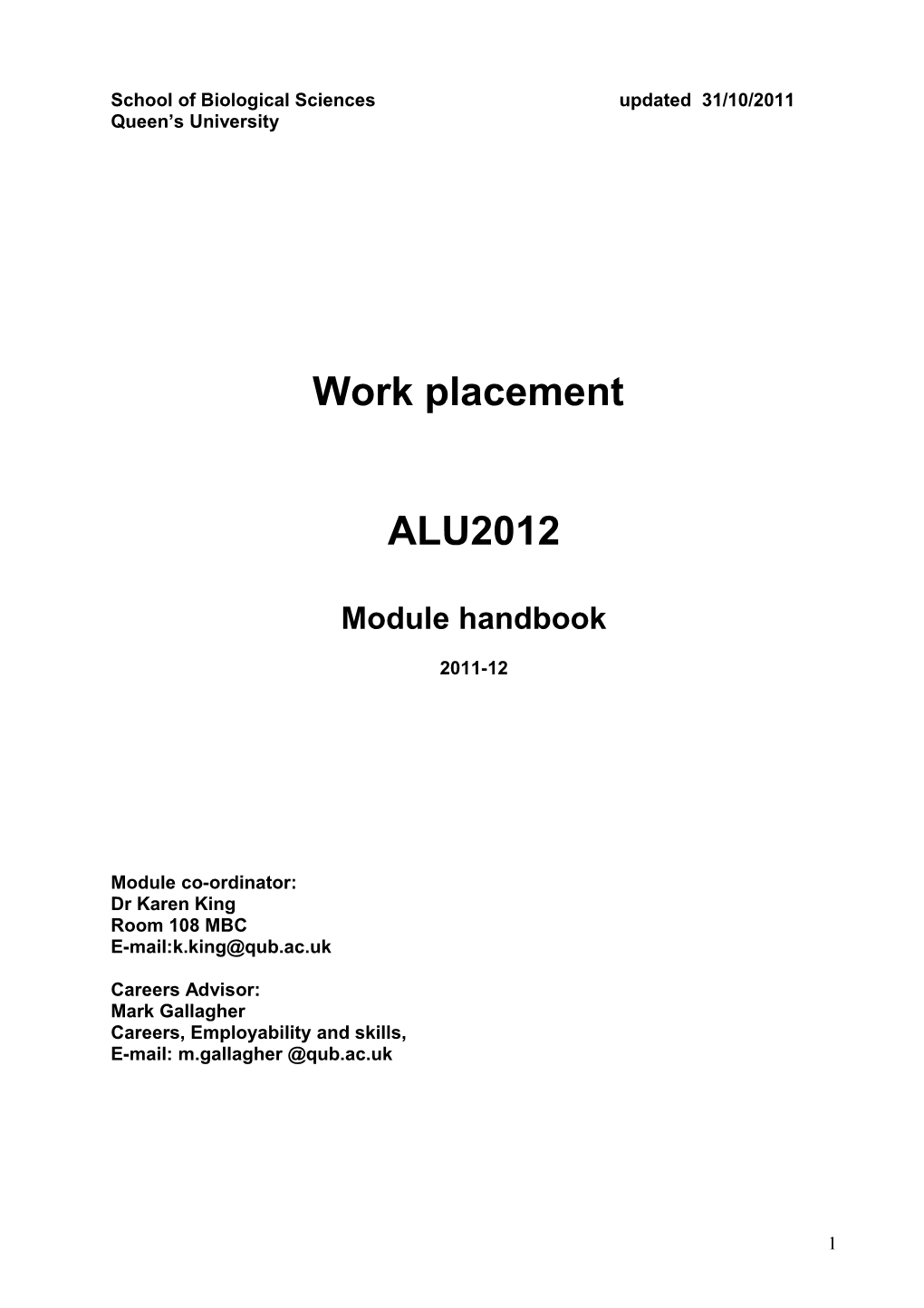 Work Placement Handbook 2010-11