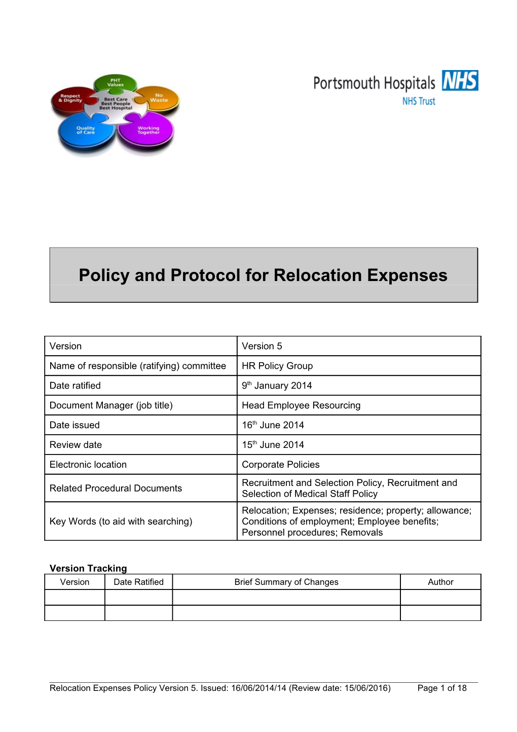 Policy and Protocol for Relocation Expenses