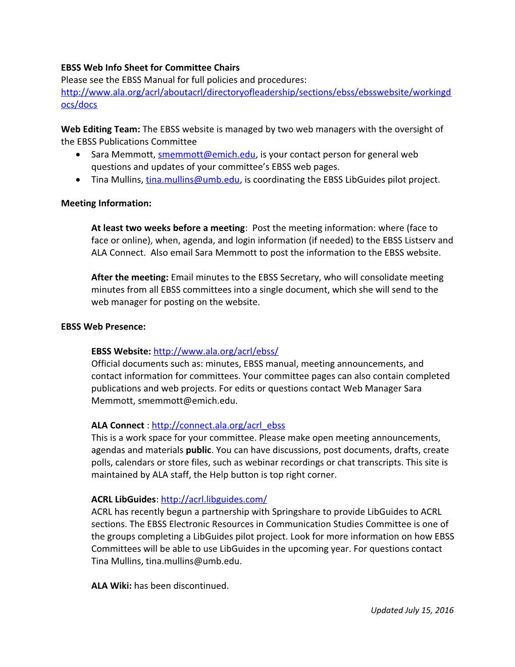 EBSS Web Info Sheet for Committee Chairs