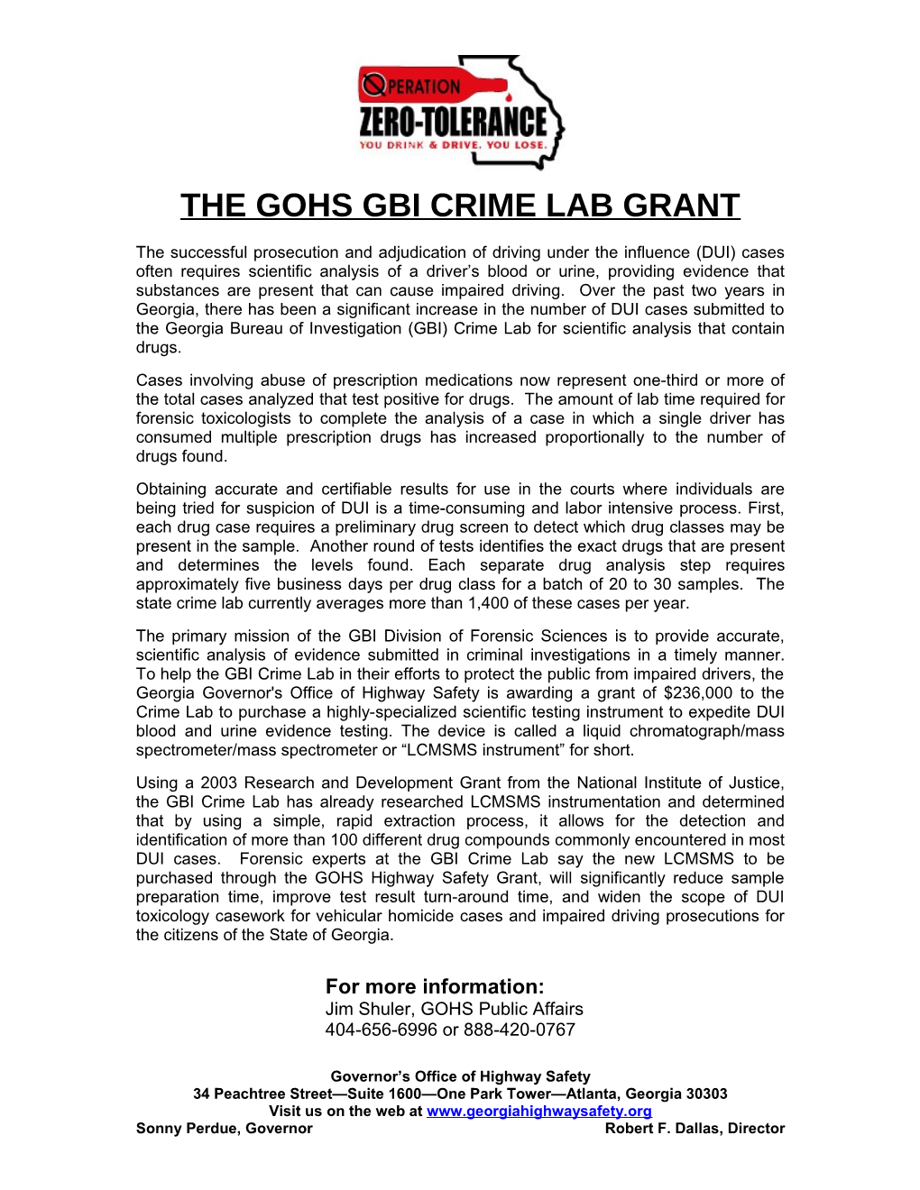 The Gohs Gbi Crime Lab Grant