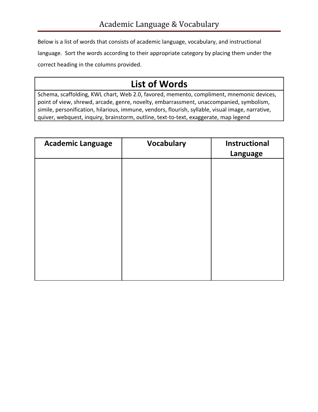 Academic Language & Vocabulary