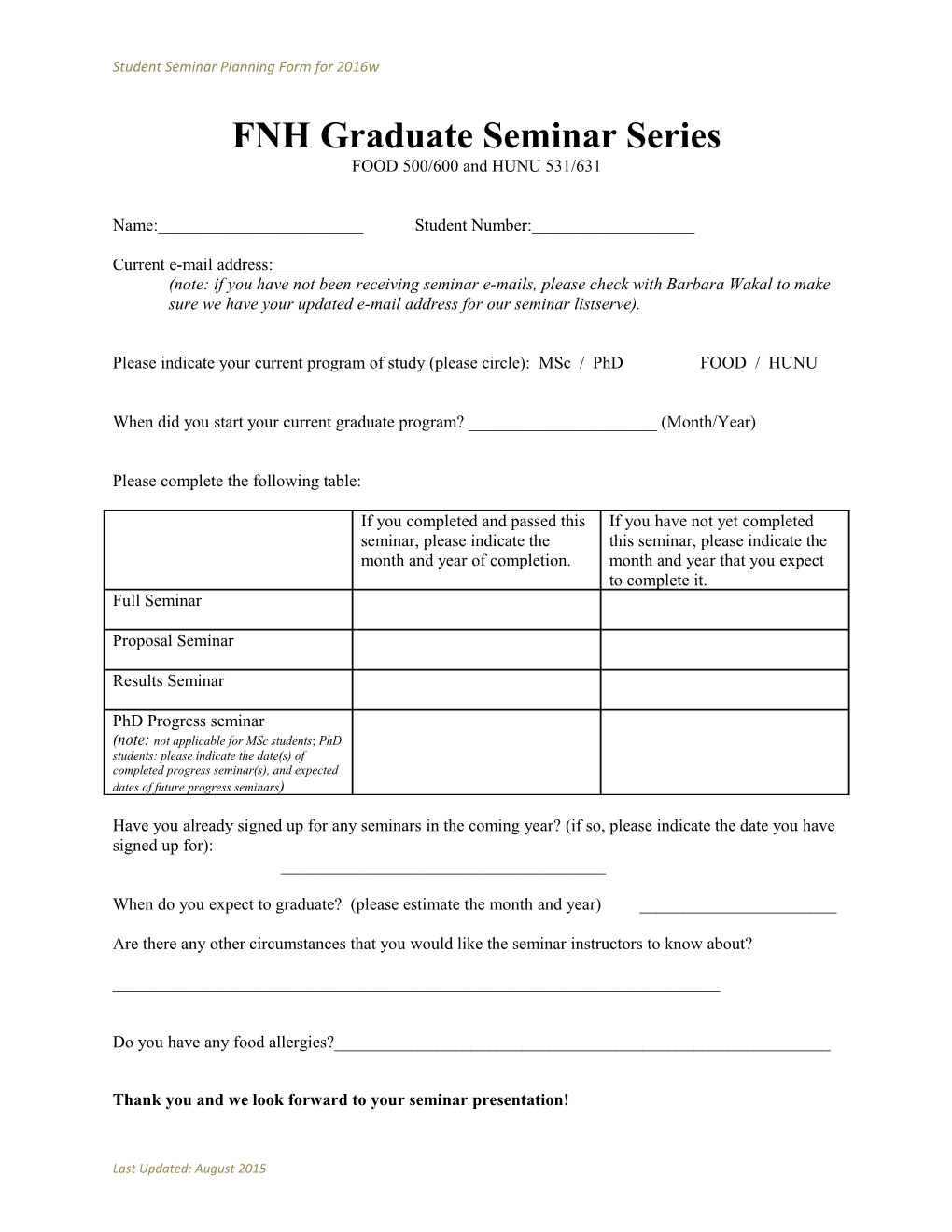 Student Seminar Planning Form for 2016W