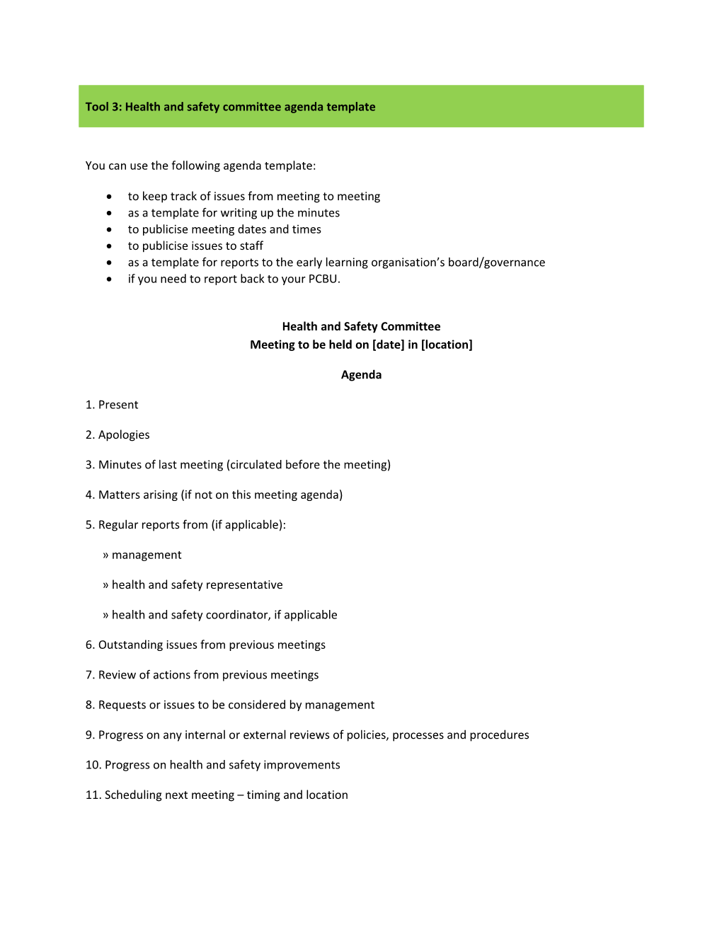 Health and Safety Committee Agenda Template