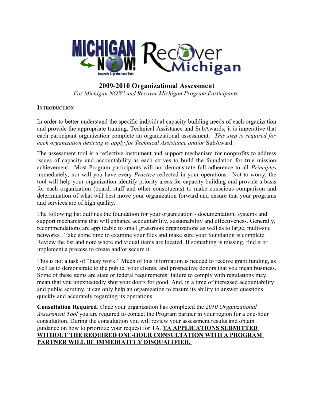 For Michigannow! and Recover Michigan Program Participants
