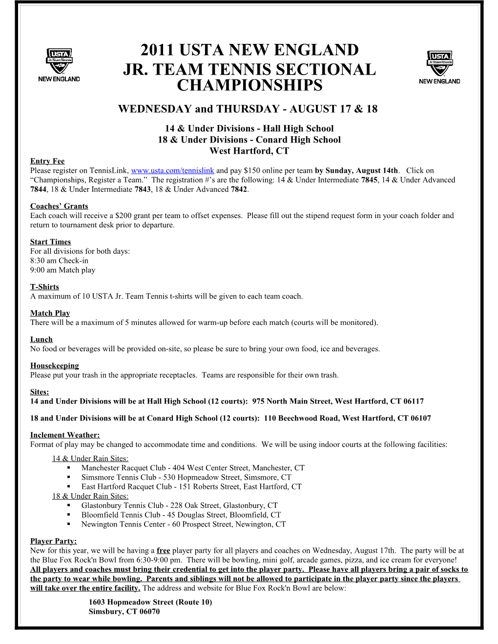 Jr. Team Tennis Sectional Championships