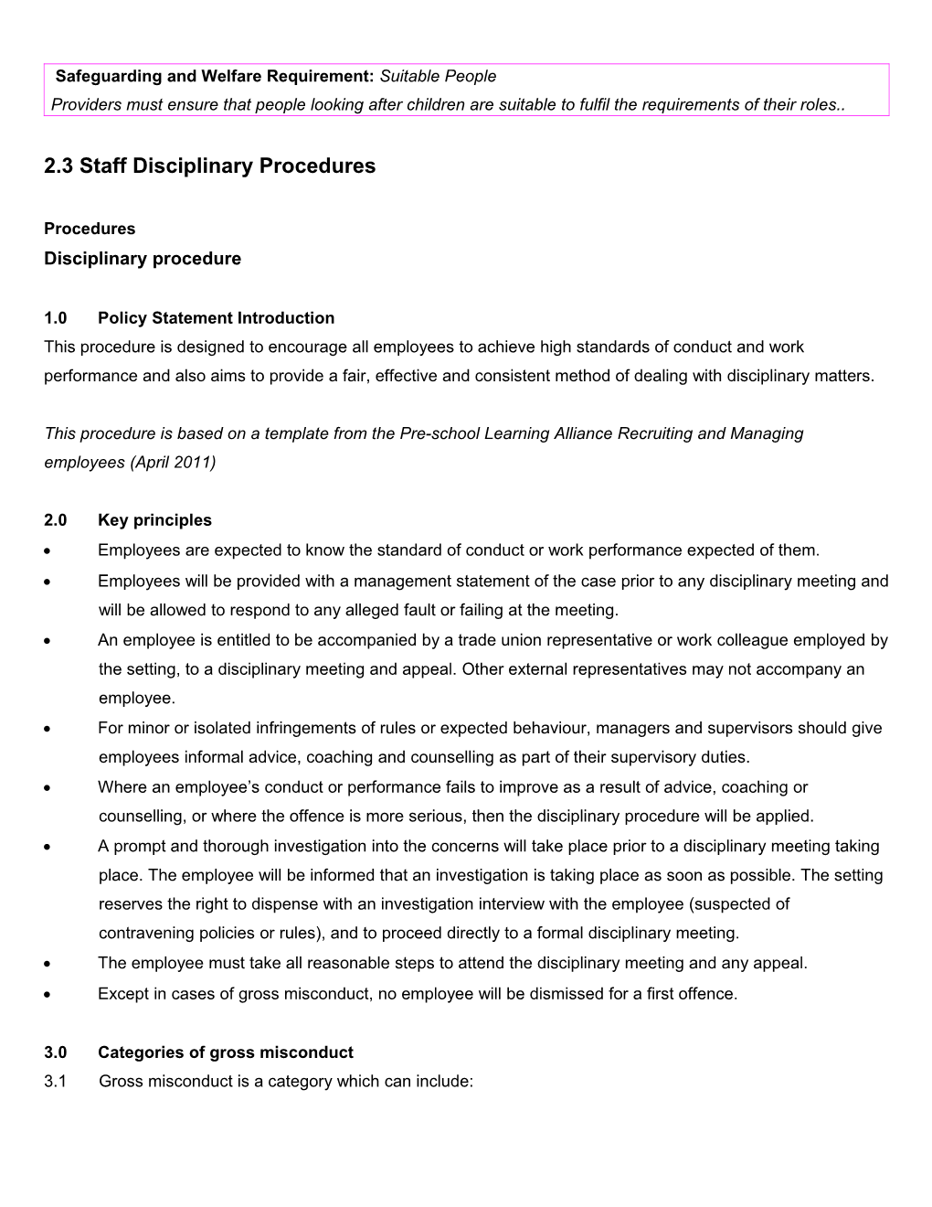 2.3 Staff Disciplinary Procedures