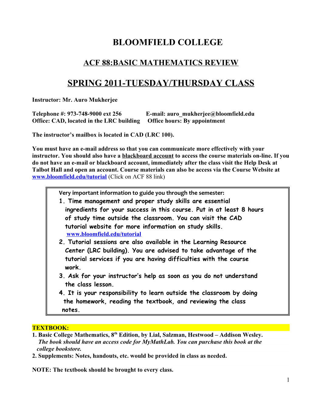 Acf 88:Basic Mathematics Review