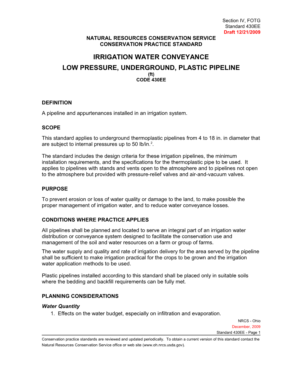 Irrigation Water Conveyance (Ft)