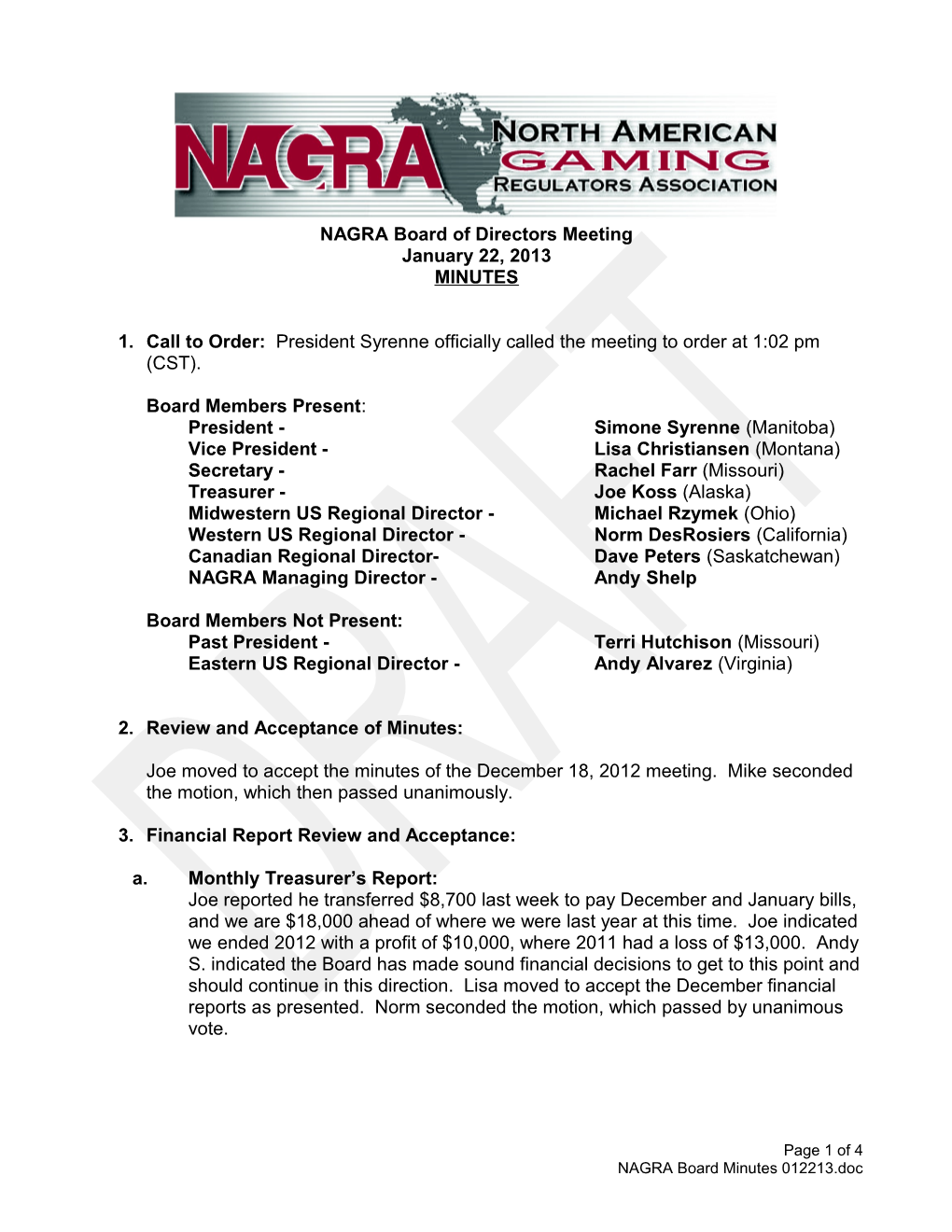 August NAGRA Board Meeting Minutes