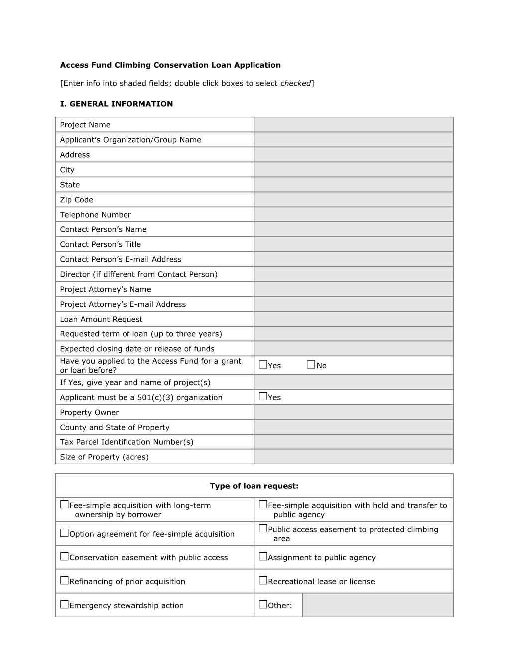 Climbing Preservation Grant Application