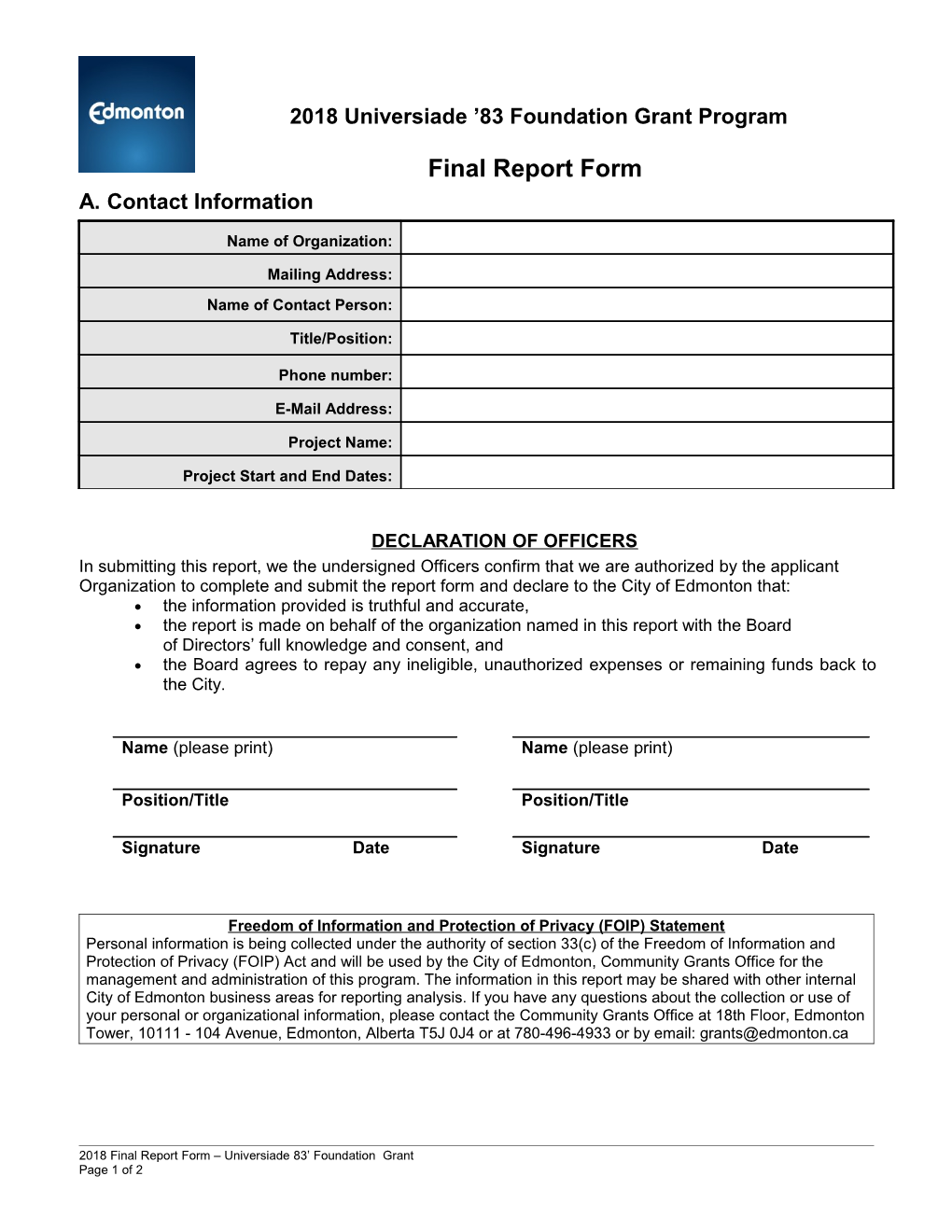 EIRC 2011 Community Based 10K Project Grant Final Report Form