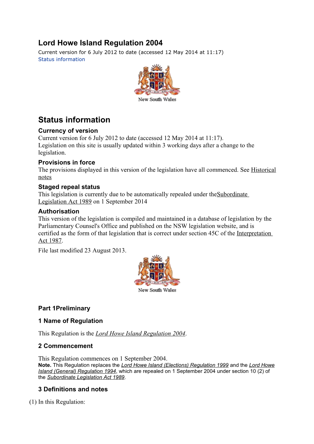 Lord Howe Island Regulation 2004