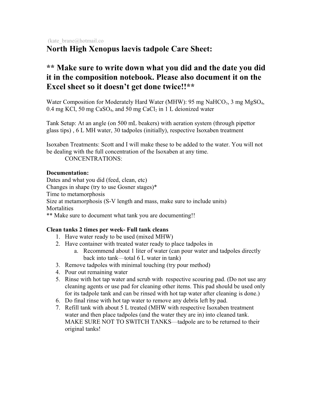 Xenopus Laevis Tadpole Care Sheet