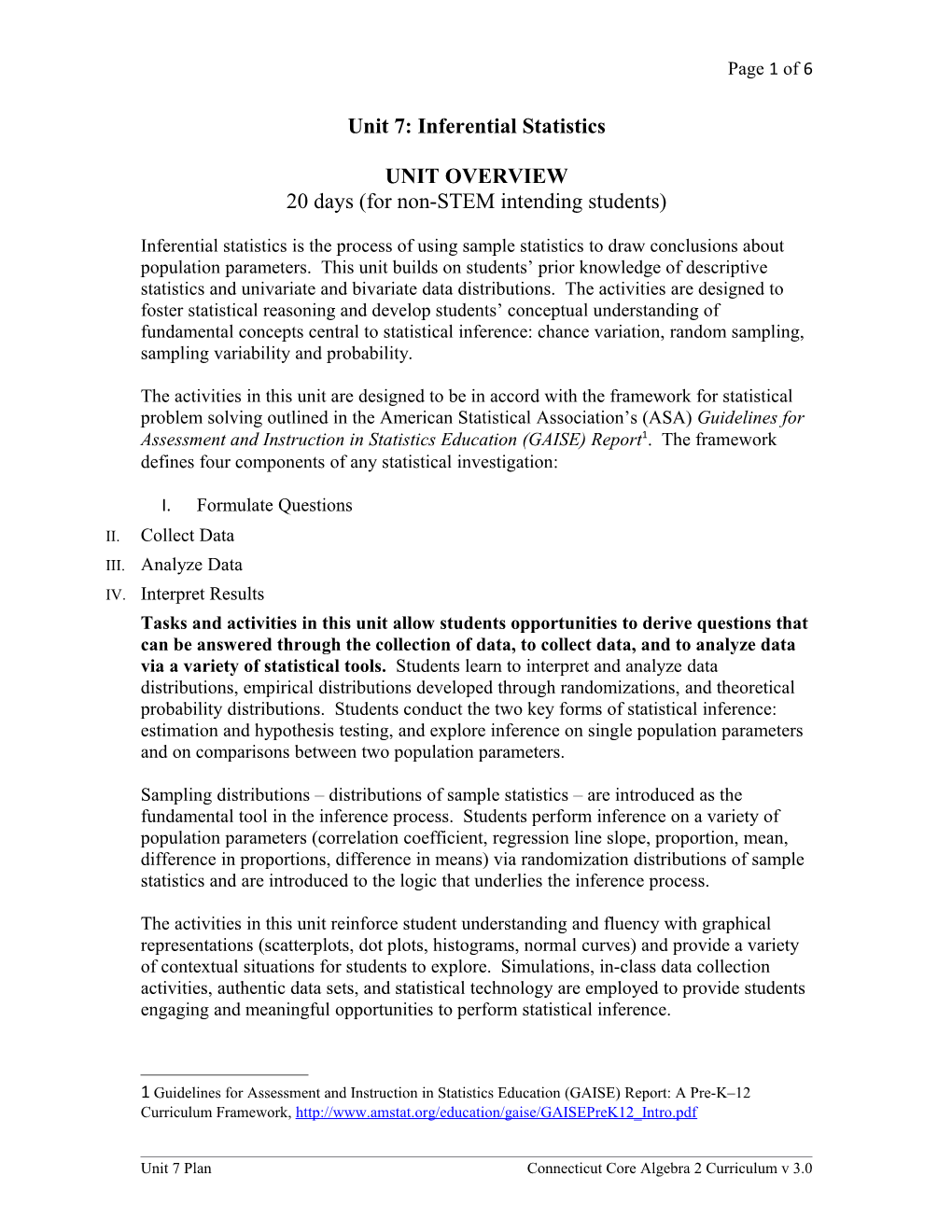 Unit 7: Inferential Statistics