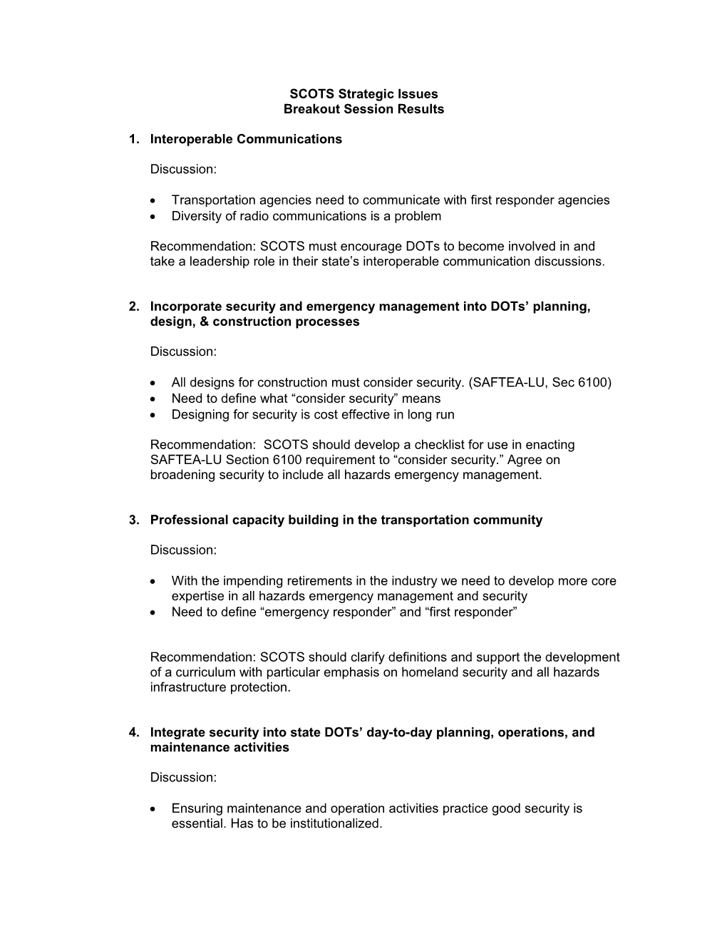 2007 Strategic Issues Summary