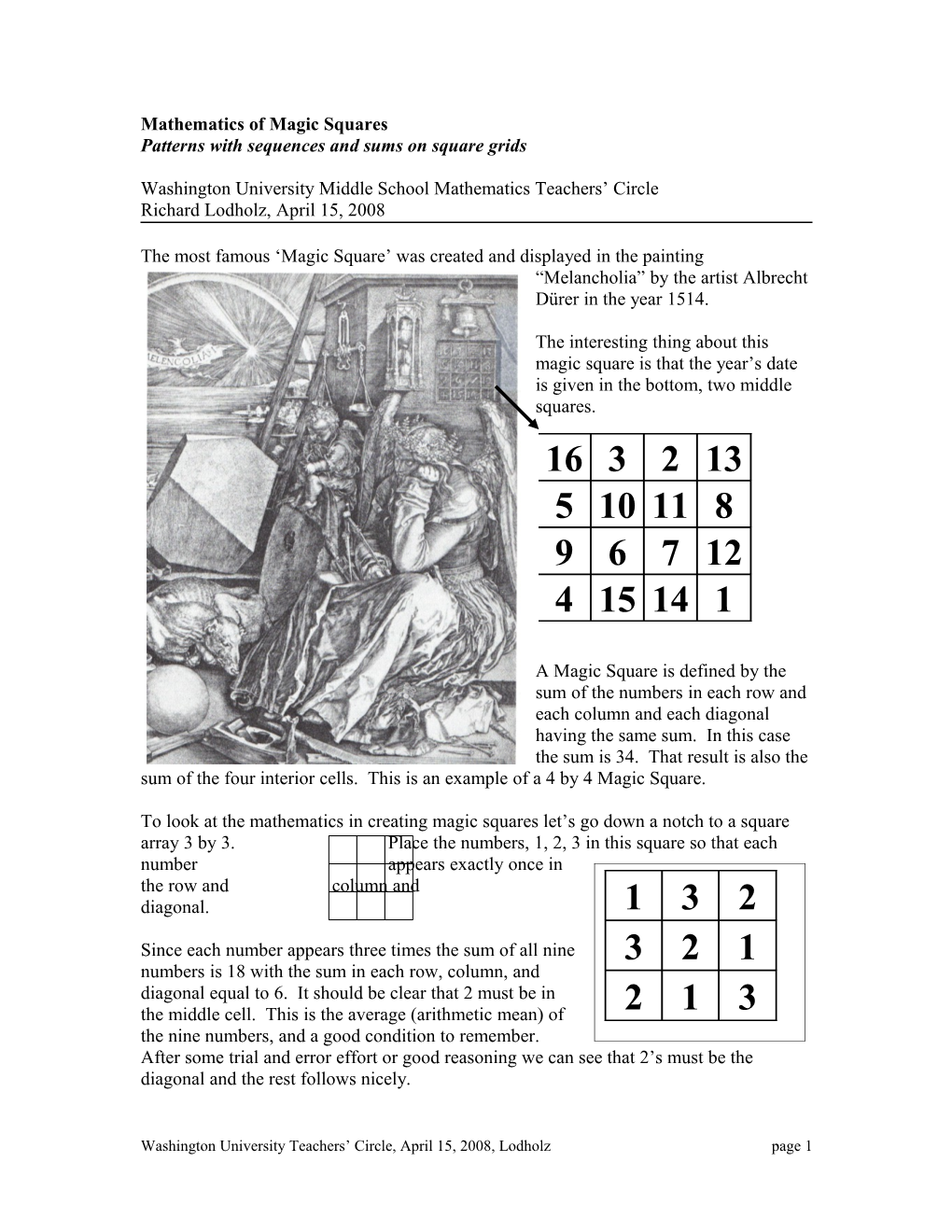 Mathematics of Magic Squares