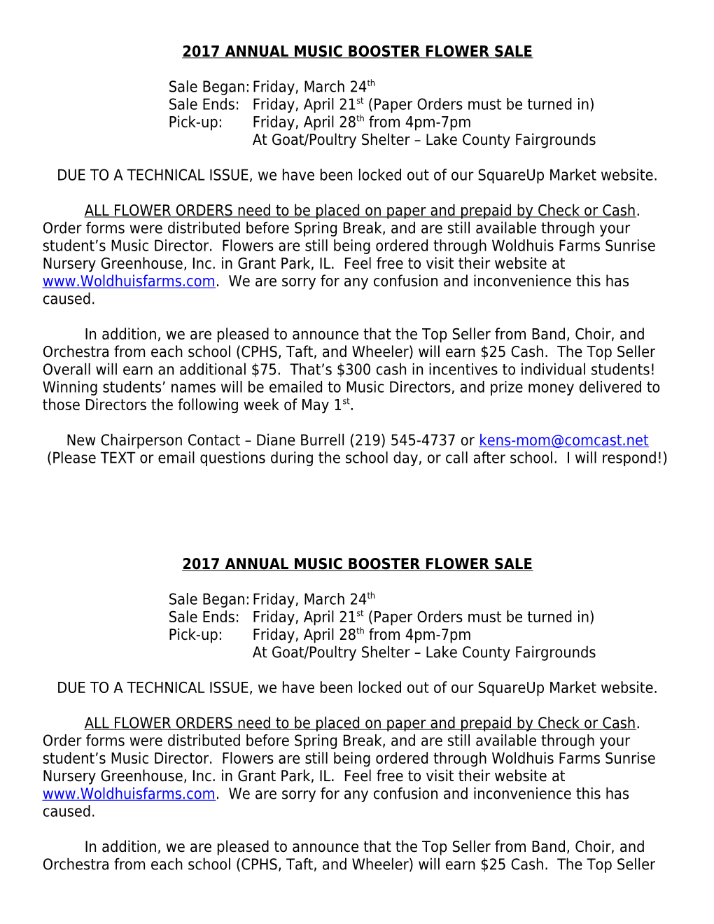 2014 Annual Music Booster Flower Sale