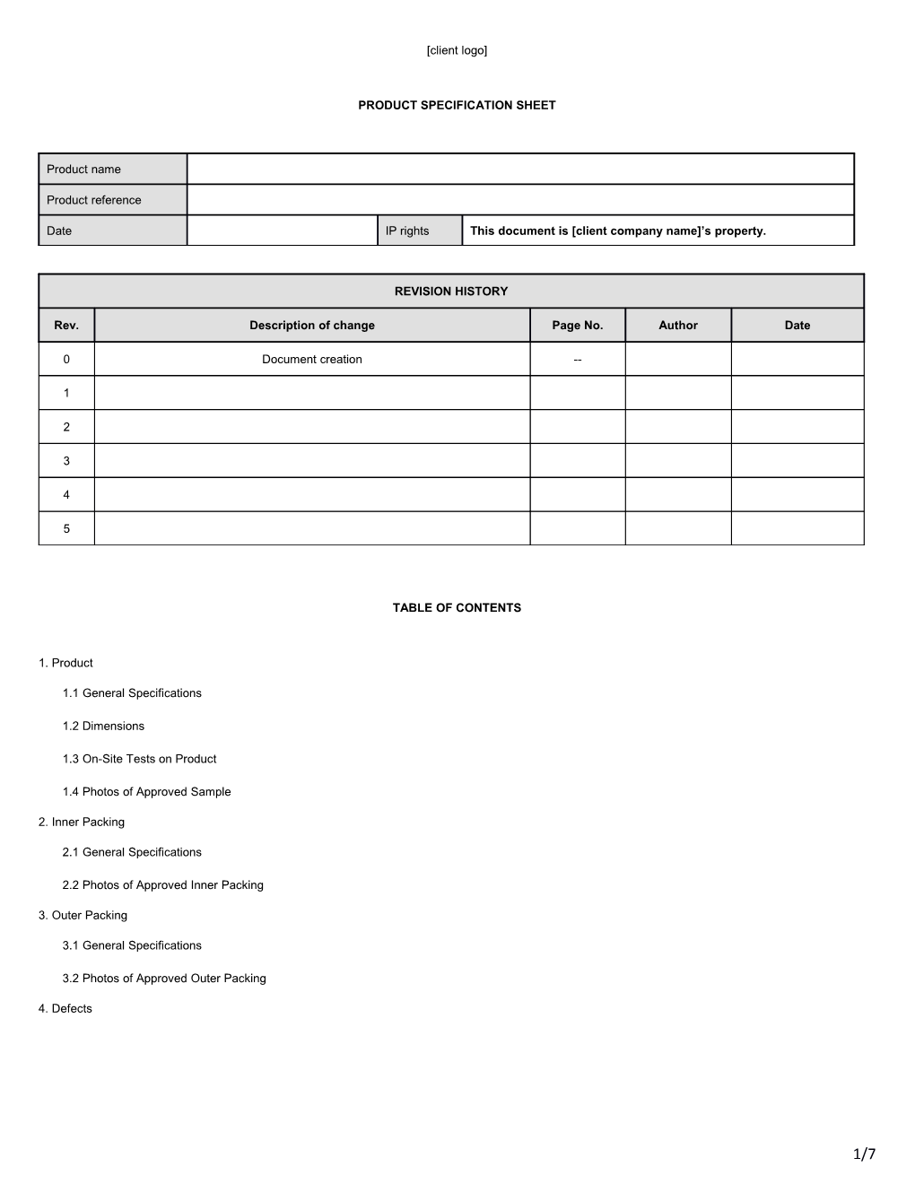 Product Specification Sheet s1