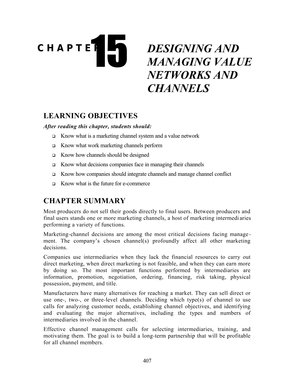 Chapter 15: Designing and Managing Value Networks and Channels