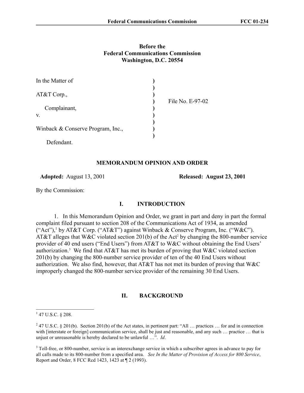 Federal Communications Commission FCC 01-234