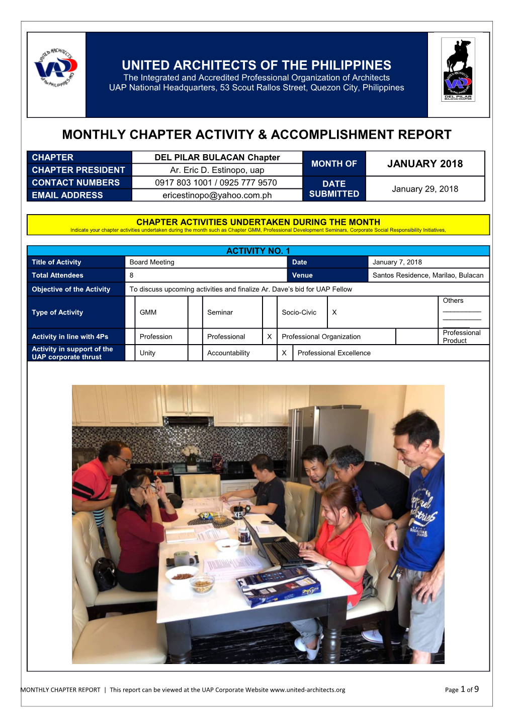 Monthly Chapter Activity & Accomplishment Report