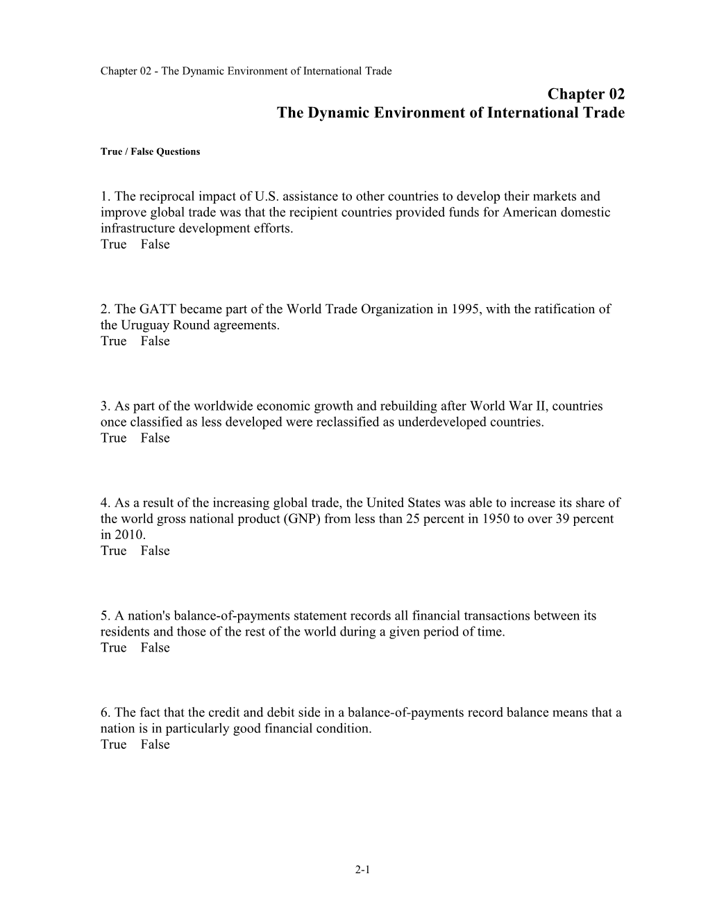 Chapter 02 the Dynamic Environment of International Trade