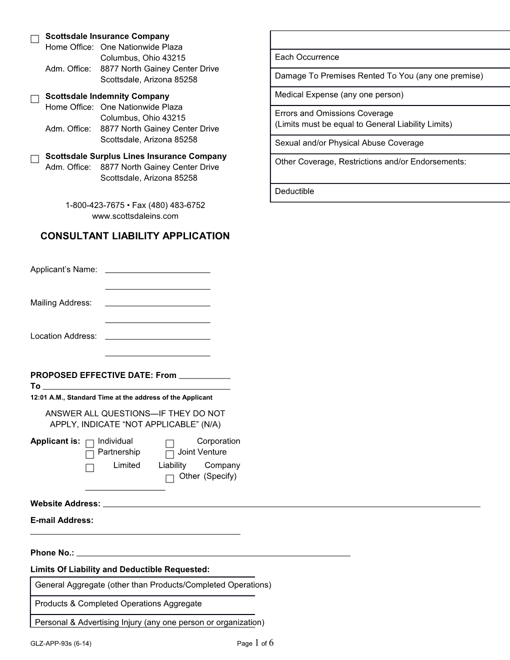 Consultant Liability Application