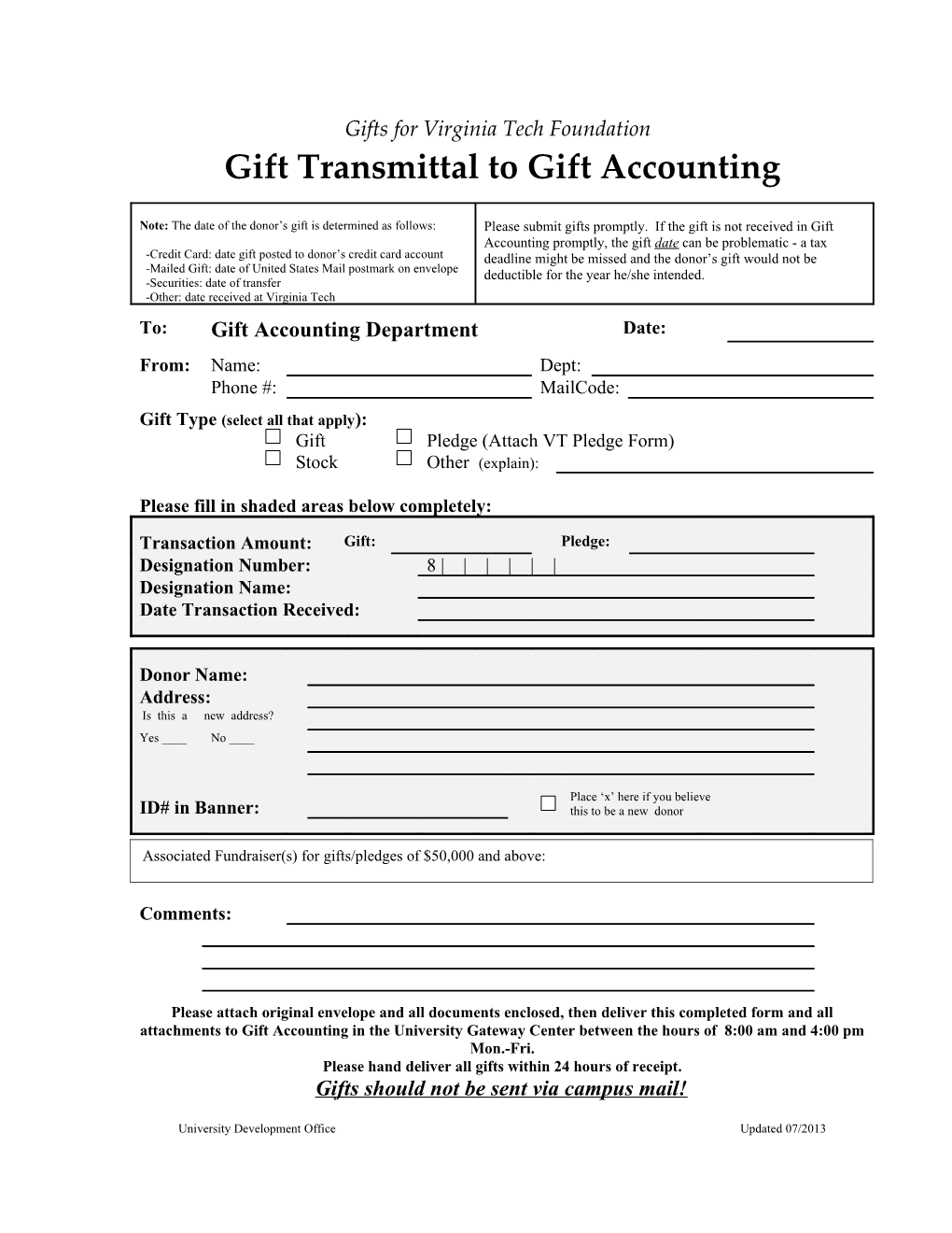 Gift Transmittal To Gift Accounting