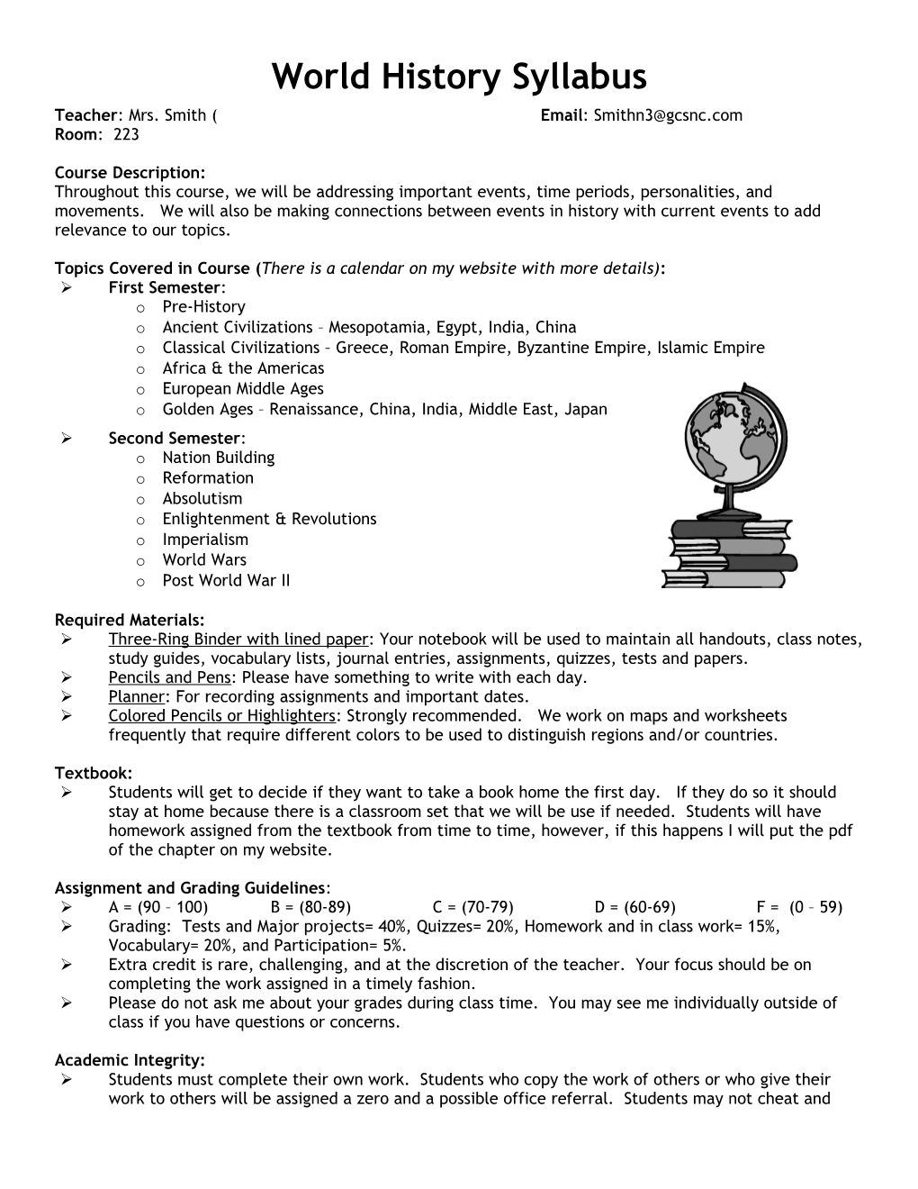 Honors Seminar World History Syllabus