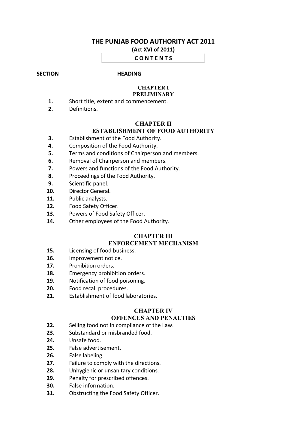 The Punjab Food Authority Act 2011