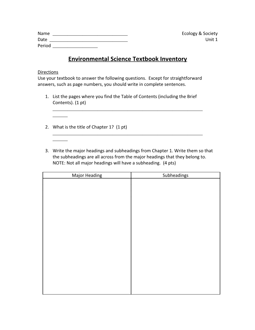 Environmental Science Textbook Inventory