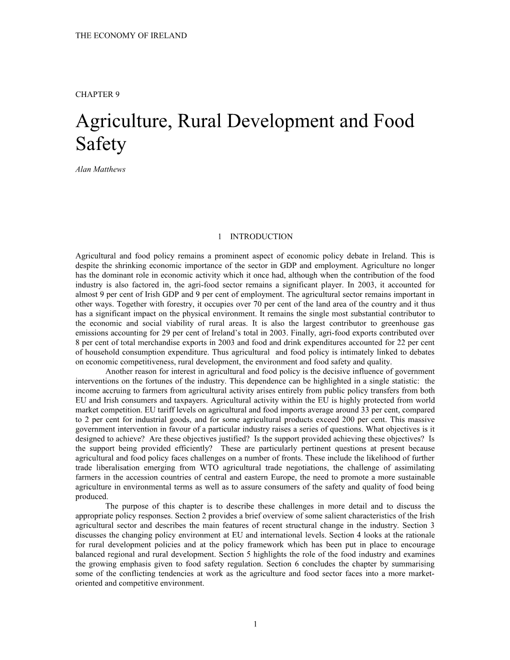 Agriculture, Rural Development and Food Safety